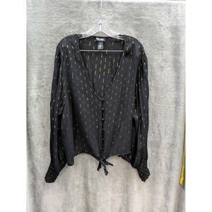 Wrangler Retro Blouse Women's XXL Black Gold Metallic‎ Semi Sheer Whimsigoth
